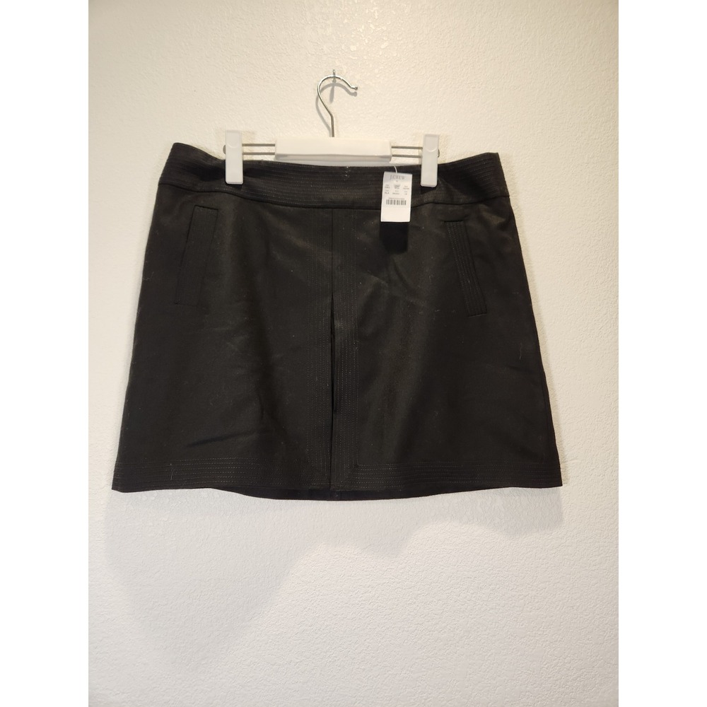 J.Crew Black 100% Wool Mini Skirt A-Line Pleated Pocket Lined 78248 Women 14 NEW
